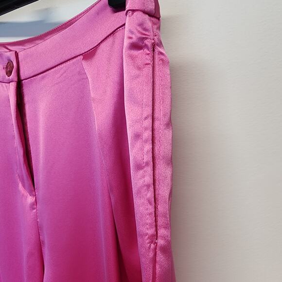 Sincerely Jules Pleated Wide Leg Satin Pants Size L Bright Pink Office Barbie - Picture 6 of 13